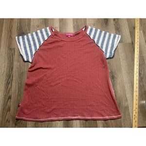 West Wind Shirt, Women's Size M/L, Orange, Blue White Striped, Waffle Knit